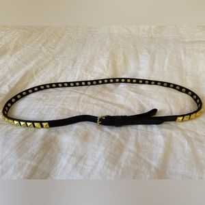 LineaPelle Black Leather Gold Pyramid Stud Belt - size S
